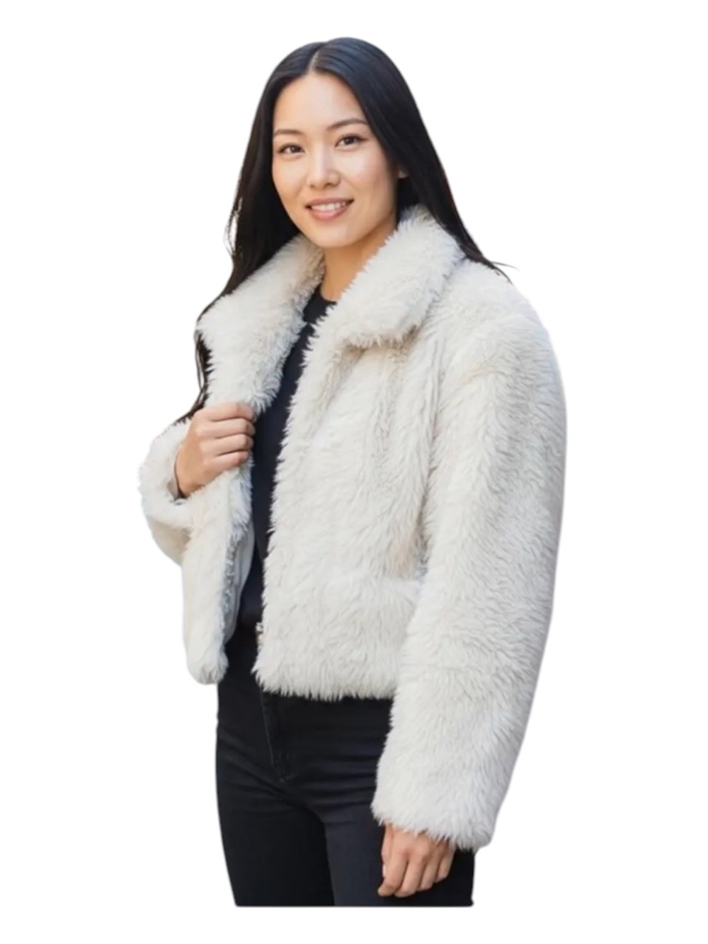 Jason Wu Women’s Cream Faux Fur Cropped Jacket Size L
